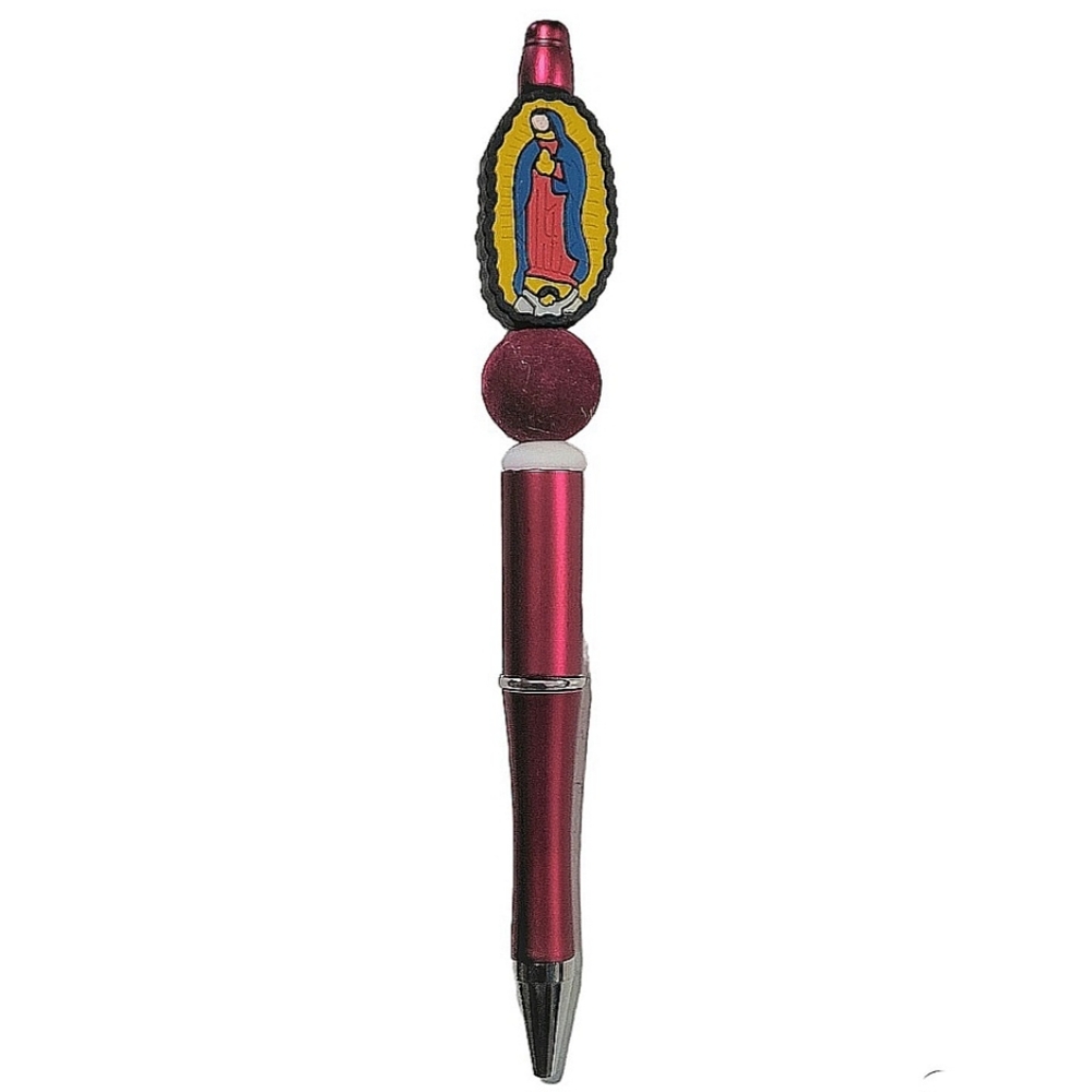 Virgen De Guadalupe Beaded Ballpoint Twist Pen Focal Bead Red